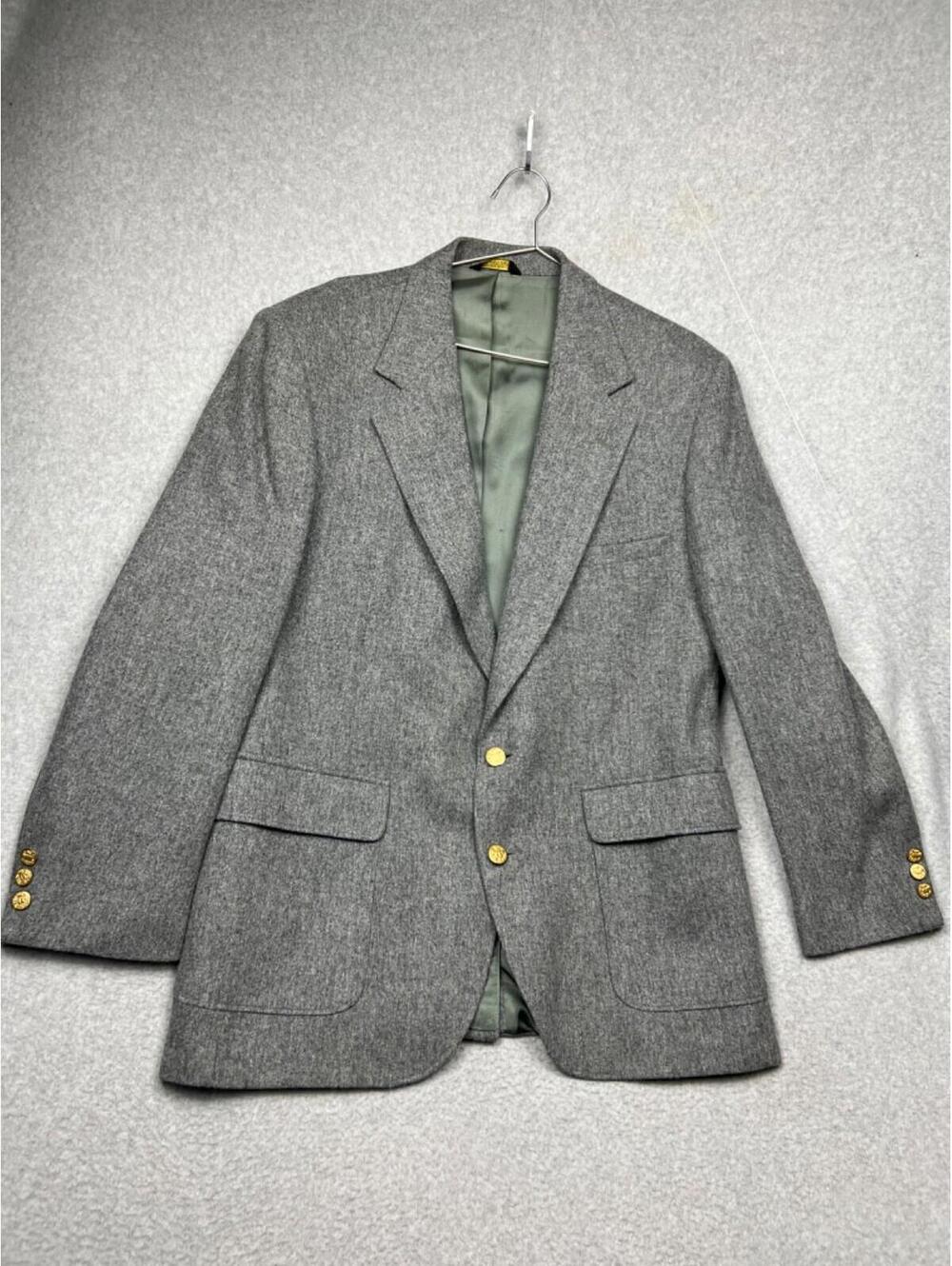 Vintage American Trend Tweed Sports Blazer Mens 42R Gray Preppy Gold Buttons